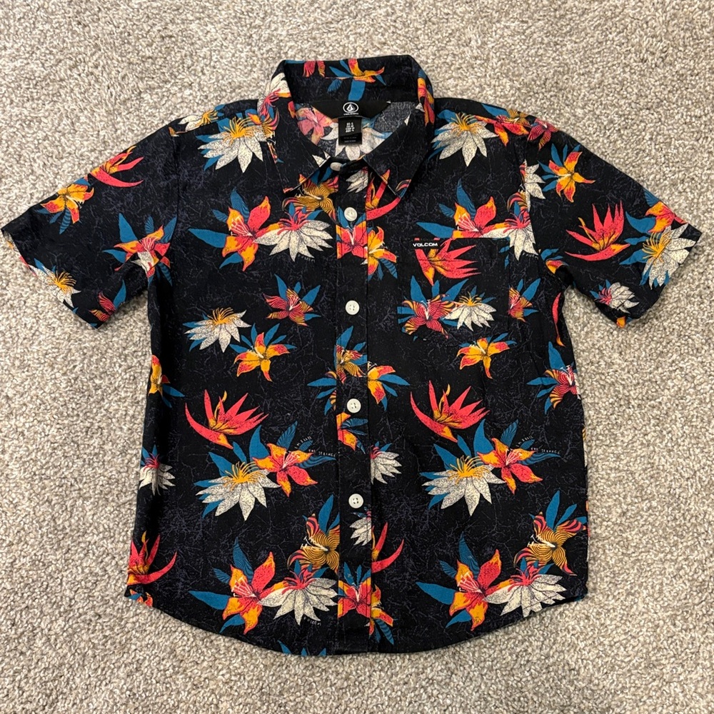Kids Volcom Multicolor Bird of Paradise Floral Button Down Shirt